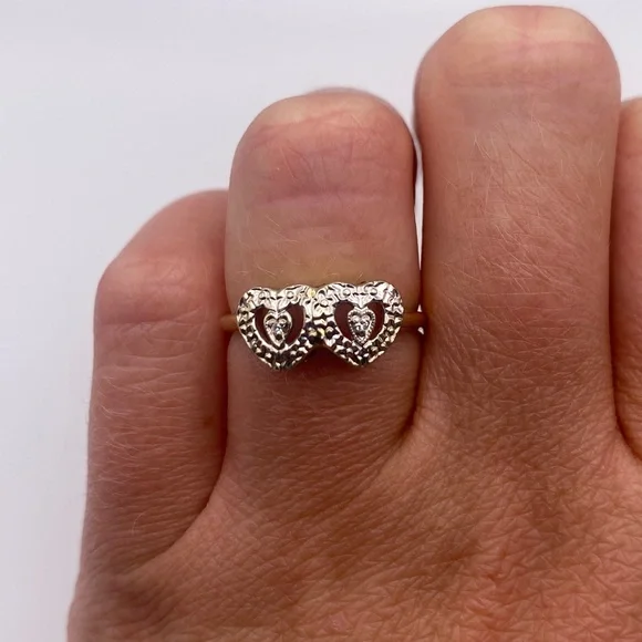 14k yellow & white gold diamond heart ring - Picture 10 of 12